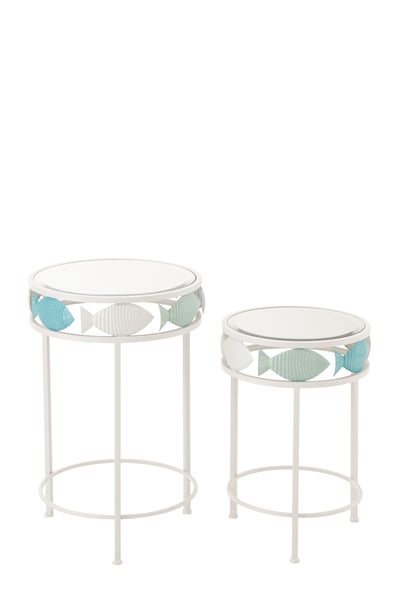 Set de 2 table d'appoint poisson fer bleu clair/blanc