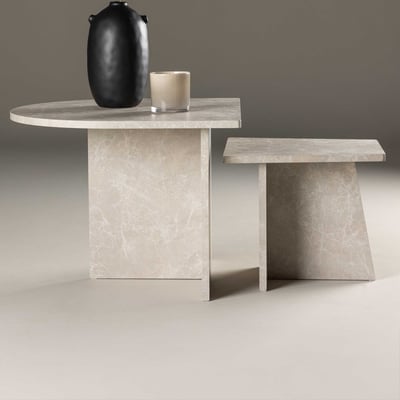 Table basse Sala - MDF beige effet marbre - 60x60 cm et 40x40 cm