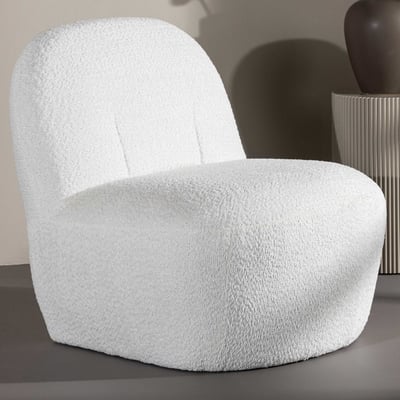 Fauteuil Mahla Lounge - Polyester Bouclé Blanc - 82x70x77 cm