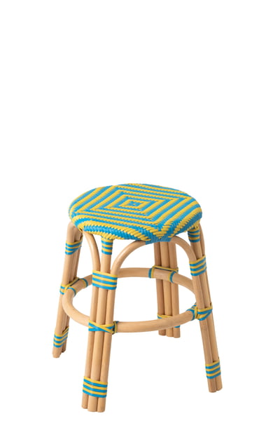 Tabouret geo rotin jaune/bleu azur