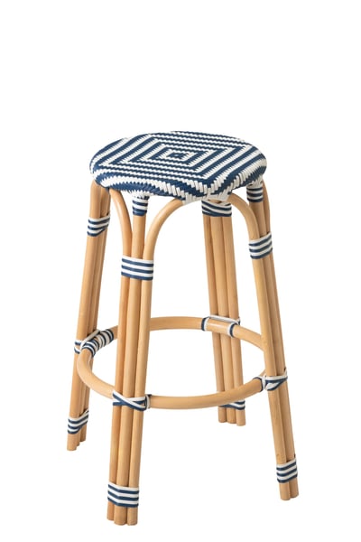 Tabouret geo rotin bleu/blanc