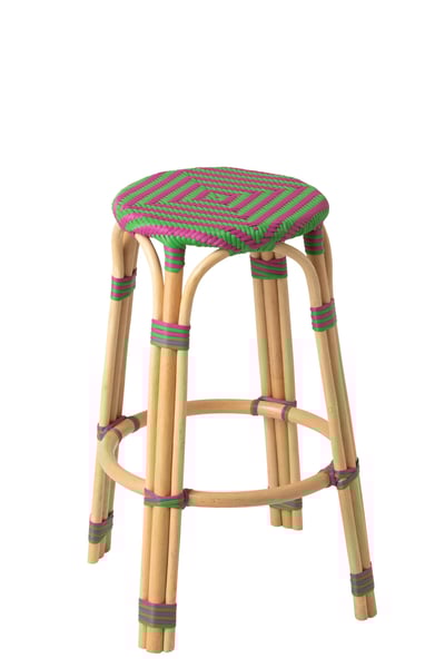 Tabouret geo rotin rose/vert