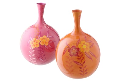Vase fleurs métal rose/orange assortiment de 2