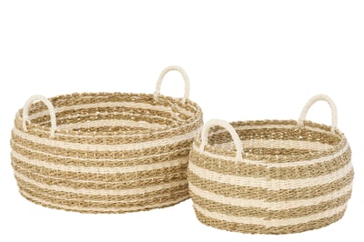 Set de 2 panier ligné papier blanc/naturel