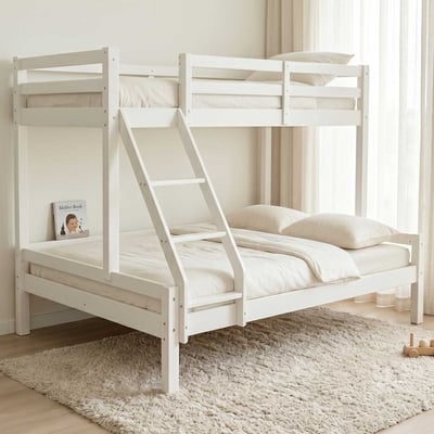 Lit superposé Sven - 90x200 & 140x200cm - 3 personnes - bois de pin massif - blanc