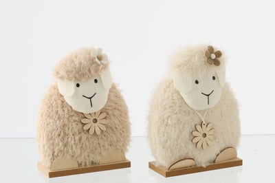 Mouton fleur polyester blanc/beige small assortiment de 2