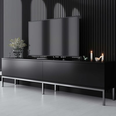 Meuble TV Fashion en bois | Revêtement 100% mélamine | Noir Argent Meuble TV Fashion en bois | Revêtement 100% mélamine | Noir Argent