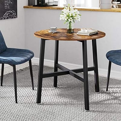 VASAGLE Table de salle à manger ronde, table de cuisine industrielle pour salon/bureau, marron rustique et noir, 80 x 75 cm VASAGLE Table de salle à manger ronde, table de cuisine industrielle pour salon/bureau, marron rustique et noir, 80 x 75 cm