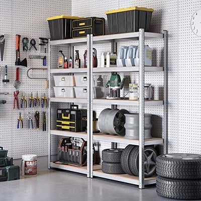 Rayonnages à 5 niveaux en acier, lot de 2, assemblage sans outil, 875kg, garage Rayonnages à 5 niveaux en acier, lot de 2, assemblage sans outil, 875kg, garage