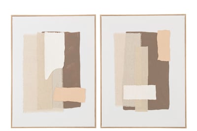 Tableau objets 3d toile beige/marron foncé assortiment de 2