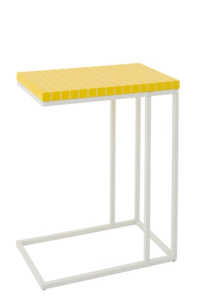 Table d'appoint rectangle carreaux fer jaune/blanc