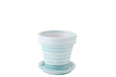 Cachepot céramique vert menthe/blanc small