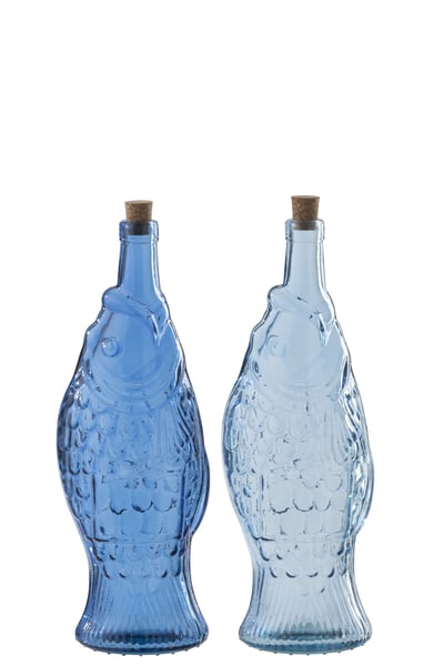Bouteille verre bleu clair/bleu assortiment de 2