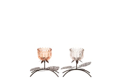 Photophore fleur fer rose clair/orange small assortiment de 2