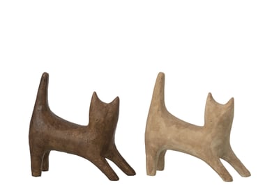 Chat abstract polyrésine beige/marron foncé assortiment de 2