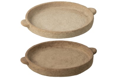 Assiette rond ciment beige/marron foncé large assortiment de 2
