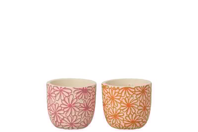 Cachepot rond fleurs terracotta rose/orange small assortiment de 2