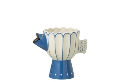 Vase poisson pois dolomite bleu/blanc