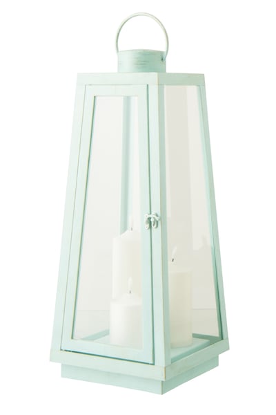 Lanterne +  candle led verre turquoise large