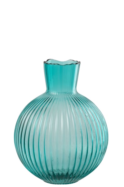 Vase balle cotelé verre turquoise small