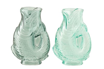 Vase poisson verre bleu clair/turquoise assortiment de 2
