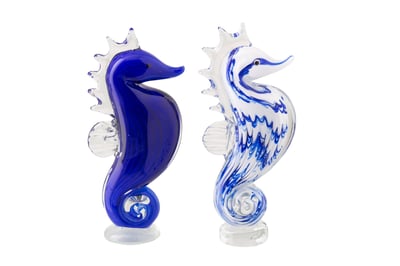 Presse-papier seahorse ligné verre bleu/blanc assortiment de 2