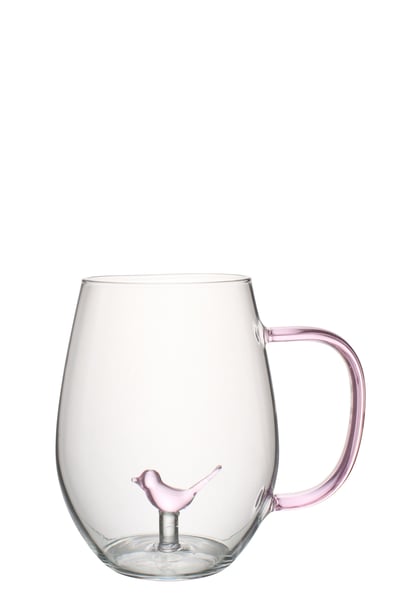 Verre oiseau avec anse verre rose clair/transparent