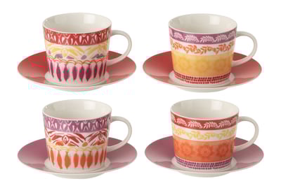 Boite de 4 tasse  +  sous-tasse céramique violet/rouge large