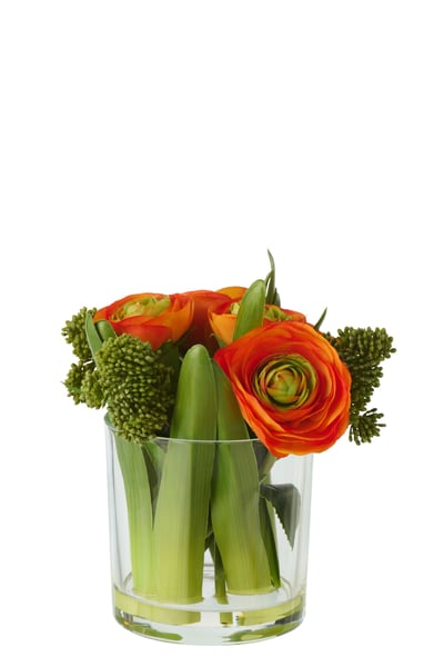 Renoncule sur vase tissu orange/transparent small
