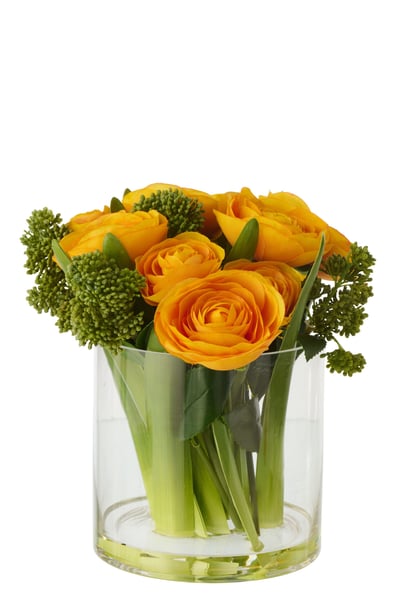 Renoncule sur vase tissu jaune/transparent large