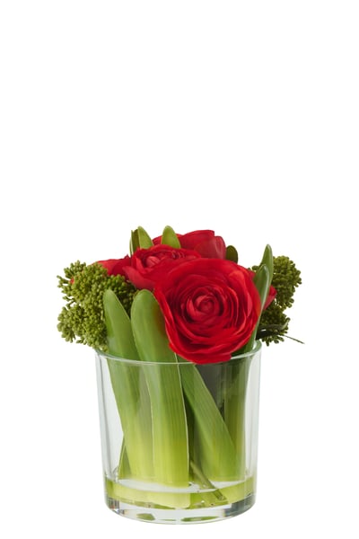 Renoncule sur vase tissu rouge/transparent small
