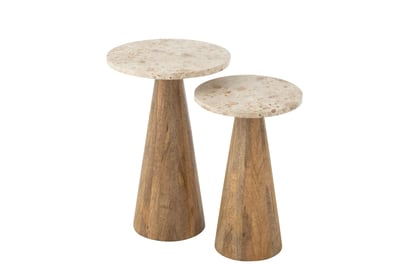 Set de 2 table d'appoint rond marbre beige/marron
