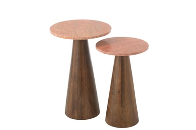 Set de 2 table d'appoint rond marbre terracotta/marron foncé