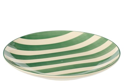Assiette ligné grès vert/blanc