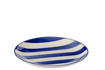 Assiette à dessert ligné grès bleu/blanc