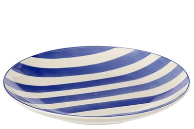 Assiette ligné grès bleu/blanc