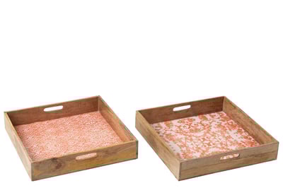 Plateau carré bois de manguier orange/blanc assortiment de 2