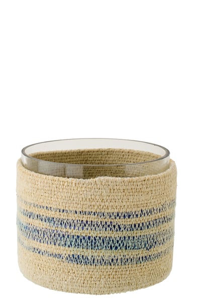 Photophore ligné jonc de mer naturel/bleu