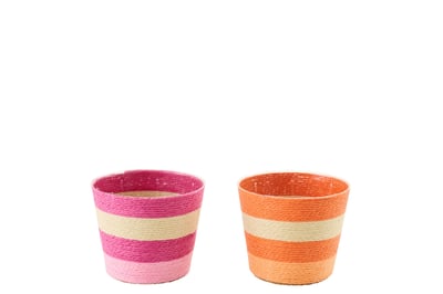 Cachepot ligné papier rose/orange small assortiment de 2