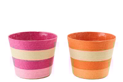 Cachepot ligné papier rose/orange extra large assortiment de 2