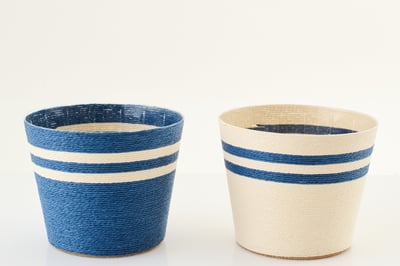 Cachepot ligné papier blanc/bleu foncé extra large assortiment de 2