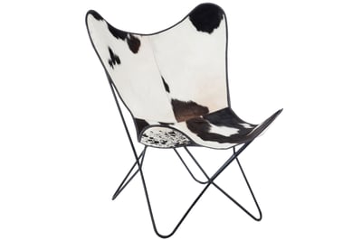 Chaise lounge peau de vache/metal blanc/noir