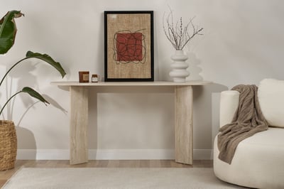 Table d'entrée Sira - 150x35x75cm - ovale - décor travertin