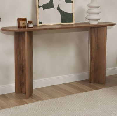 Table d'entrée Sira - 150x35x75cm - ovale - décor noyer