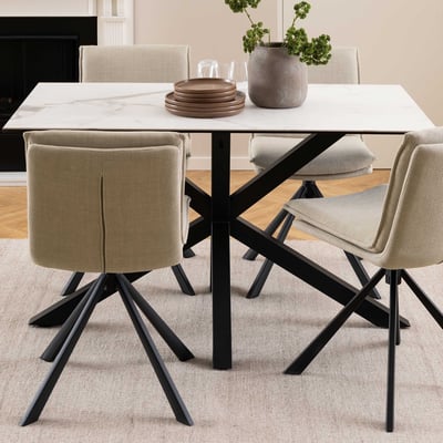 Table de salle à manger Hennie  - 135x80x75,5cm - plateau céramique - marbre blanc