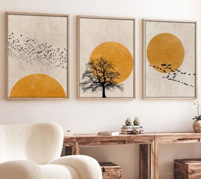 Boise Tableau décoratif encadré en MDF (3 pièces) | Cadre en bois massif | 50 x 70 cm