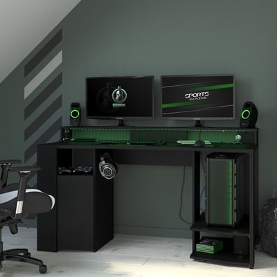 Bureau Gaming 152cm avec ruban LED - noir Bureau Gaming 152cm avec ruban LED - noir