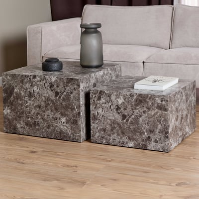 Tables basses carrées Dice - lot de 2 - marbre brun clair