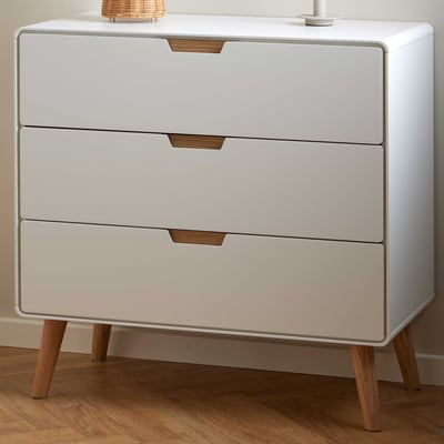 Chiffonnier Lowell - 3 tiroirs - blanc/bois chêne