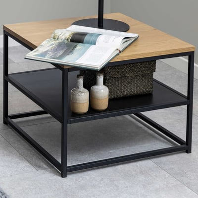 Table basse carrée Gila - 55x55x42 cm - Chêne et acier noir